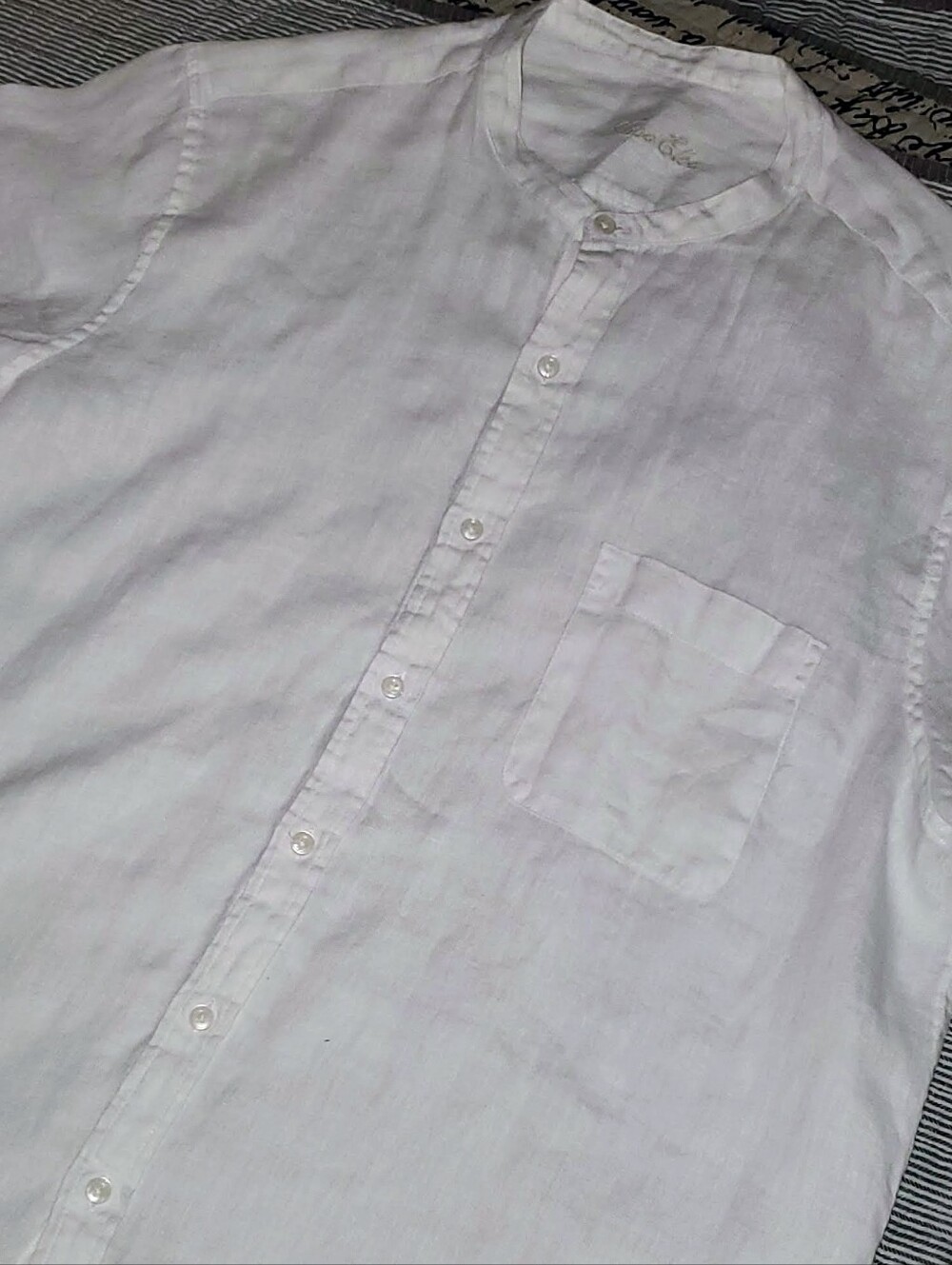 Tasso Elba White Linen Short Sleeve Grandad Collar Shirt - Picture 3 of 3